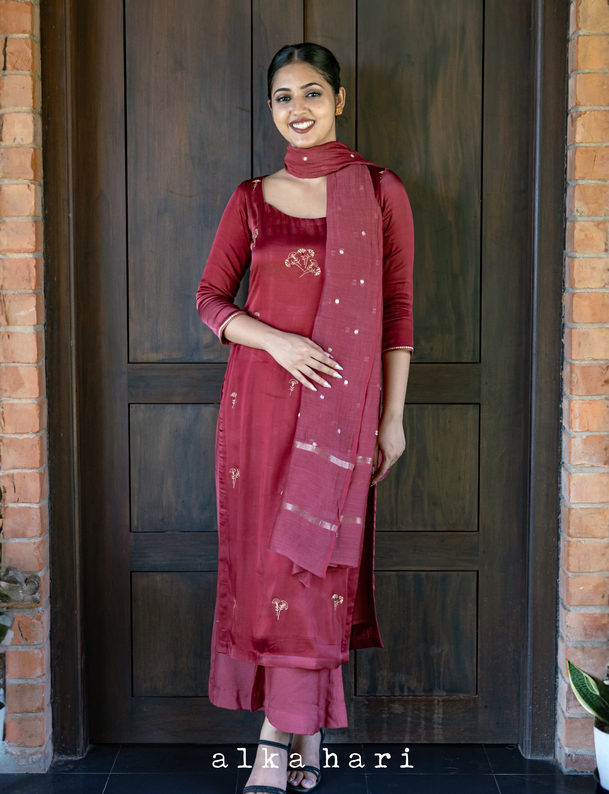Raspberry Embroidered Kurta